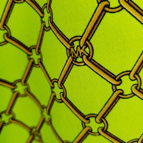 Michael Michael Kors Women's Medium Green Chain Print Scoop/Draped Neck Blouse - Picture 7 of 9